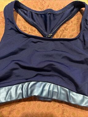 Navy Blue Women's Sports Bra with Light Blue Band